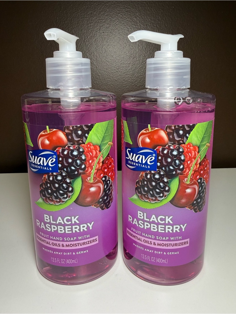 2 PACK Suave Essentials Black Raspberry Liquid Hand Soap Pump Bottle 13.5 fl oz